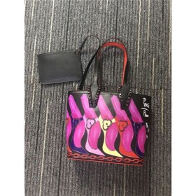 Mini-torba Christian Louboutin Cabata Multi / Czarna / Różowa z nadrukiem z cielęcej skóry