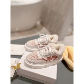 Buty Dior Addict Z niskim Dachem, Z Mieszanek włókien Tkanin z Białym i Czerwonym futerkiem