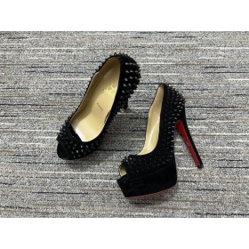 Christian Louboutin Damskie czóÅenka Na platformie z Äwiekami 150 mm Z Zamszu w Kolorze Czarnym