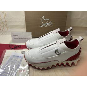 Christian Louboutin Sharkyloub Sp Damskie Trampki z ćwiekami ze Skóry Cielęcej, Neoprenu i Kolców Biały