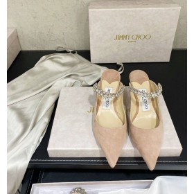 Jimmy Choo Bing 65 Zamszowe Мюли Z Kryształowym Paskiem Cielisty
