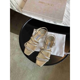Złote Skórzane Sandały Jimmy Choo Meira Z Ozdobą w postaci Kryształów