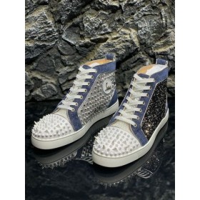 Christian Louboutin Lou Pik Pik Wysokie trampki z denimu i strass Niebiesko-biaÅy