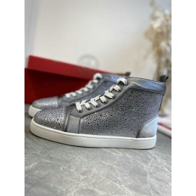 Christian Louboutin Louis Strass - Wysokie trampki ze skóry i strass kolor szary