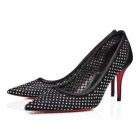 CzóÅenka Christian Louboutin Apostropha Mesh Z krysztaÅkami 80 Mm Z СÑÑазовой siatki I skóry Nappa w kolorze Czarnym