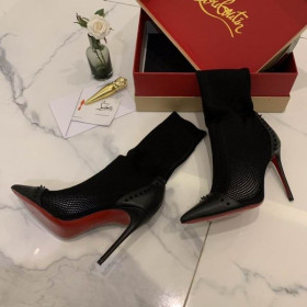 Christian Louboutin Botki-skarpetki Dovi Dova z 100-milimetrowej dzianiny i skóry w kolorze Czarnym
