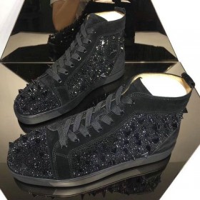 Buty z wysokiej piszczelą Christian Louboutin Lou Pik Pik z dżetów, Zamsz, Skóra w kolorze Czarnym