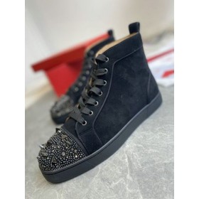 Buty z wysokiej piszczelą Christian Louboutin Lou Pik Pik z dżetów, Zamsz w kolorze czarnym
