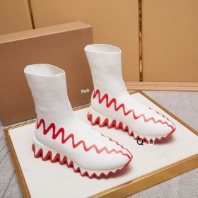 Christian Louboutin Sharky Sock Damskie Buty Do Biegania Z Dzianiny Siatki BiaÅy