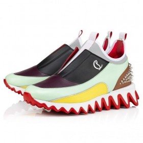 Christian Louboutin Sharkyloub Sp Damskie Trampki Z ćwiekami ze Skóry Cielęcej, Neoprenu i Kolorowych Kolców