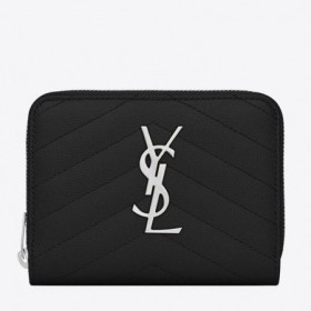Kompaktowy Portfel Saint Laurent Na zamek Noir Skórzane Portfele Saint Laurent