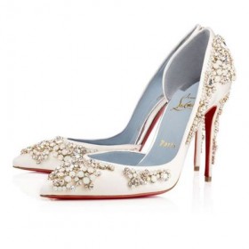 Czółenka Christian Louboutin Brodirize 100 mm z satyny w kolorze kości Słoniowej