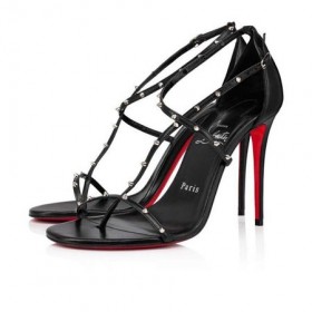 SandaÅy Christian Louboutin Riojana z kolcami 100 mm, Czarna skóra/lin Black