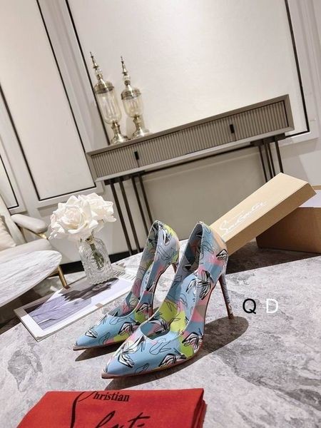 Christian Louboutin Kate Pompe de 100mm Multicolor Grafice Imprimate din Piele de Brevet