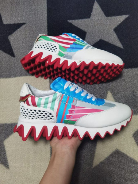 Christian Louboutin Loubishark Donna Plat Bărbați Adidași Din Piele De Vițel Multicolor