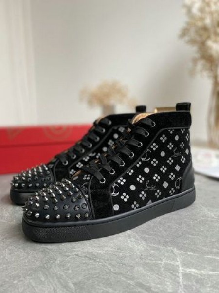 Christian Louboutin Louis Orlato Piroane de Mare de top Adidași piele de Căprioară Negru Argintiu