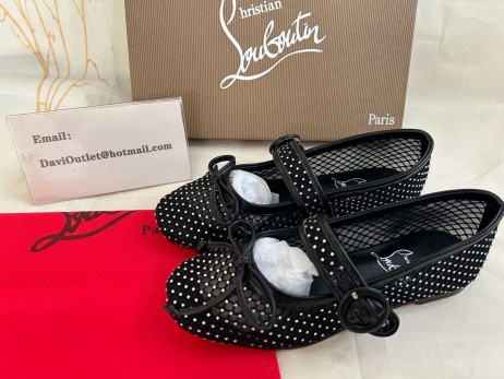 Christian Louboutin Mamastrapitina Balerine Plasă De Piele Nappa Si Strass Black