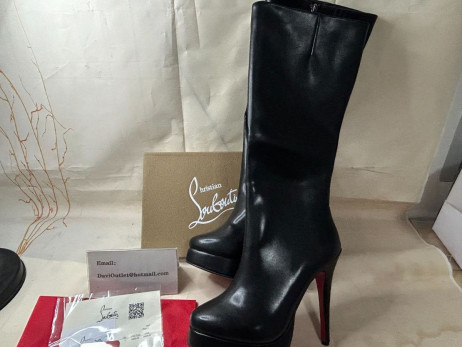 Christian Louboutin Bianca Bota Genunchi Boot 120mm Black Calfskin