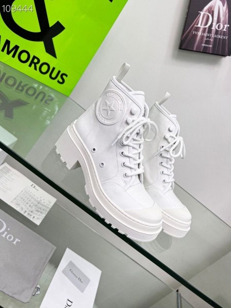 Dior D-Rise Boot Glezna Alb Tehnice Tesatura Piele De Vițel