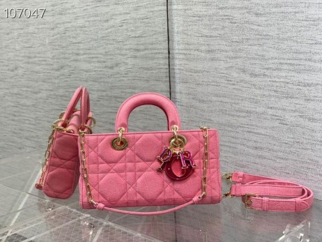 Dior D-bucurie Geantă de mână de culoare Roz Denim 26Cm