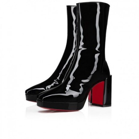 Christian Louboutin Alleo 90 Mm Cizme Joase Moale Brevet Piele De Vițel Negru Pantofi Christian Louboutin
