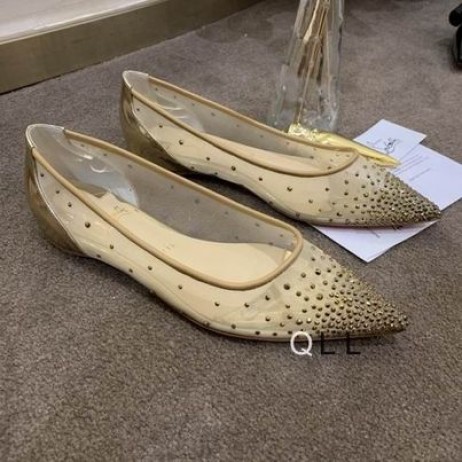 Christian Louboutin Nebuniile Strass Apartamente Plasă De Piele De Aur