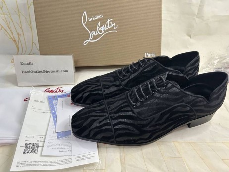 Christian Louboutin Greggy Chic Oxfords Quagga Catifea Neagră CL Pantofi