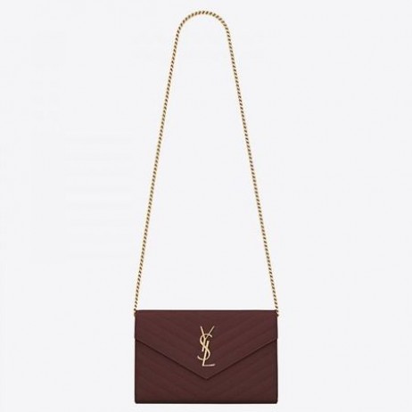 Saint Laurent WOC Monograma Lanț Portofel din Piele Bordeaux