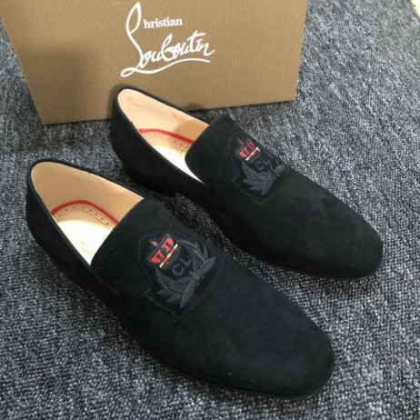 Christian Louboutin Creasta Pe Nil Mocasini Veau Velur Negru CL Pantofi
