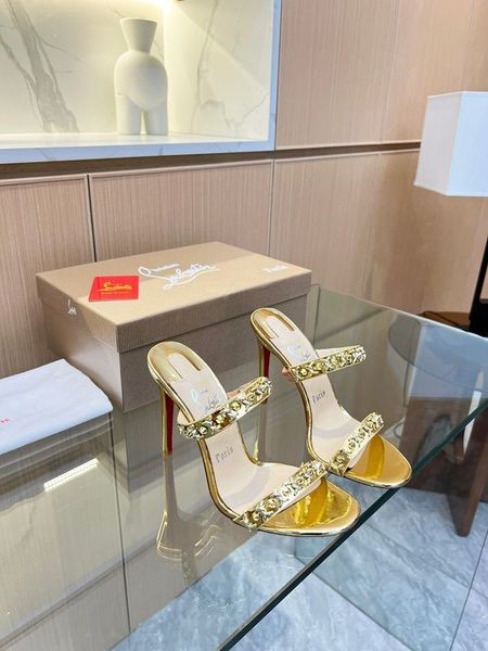 Christian Louboutin Doar Lanț 85mm Sandale Irizate de Piele de Aur Pantofi Christian Louboutin