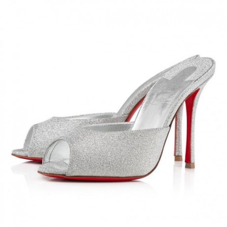 Christian Louboutin-Mi Dolly 100 Mm Catâri Strălucea Din Piele De Vitel De Argint Pantofi Christian Louboutin