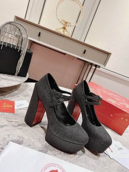 Christian Louboutin Platforme Movida Jane 130 mm Sclipici de Piele Neagră CL Pantofi