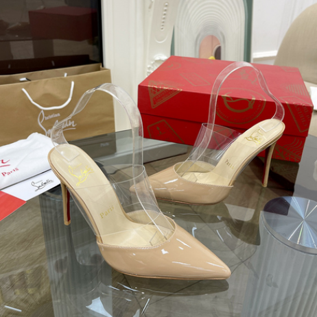 Christian Louboutin Femei Catâri PVC și Piele Lăcuită Nude Christian Louboutin Pantofi