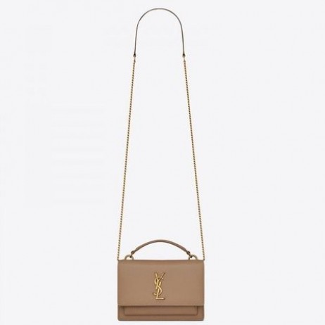 Saint Laurent WOC Apus de soare Lanț Portofel Taupe din piele de Vițel Saint Laurent Saci