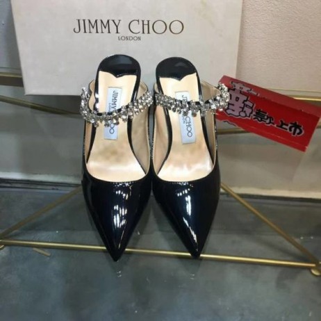 Jimmy Choo Bing 100 De Catâri Din Piele De Brevet De Cristal Curea Negru