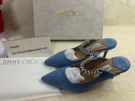 Jimmy Choo Bing 65 De Piele De Căprioară Catâri Cristal Curea Albastru