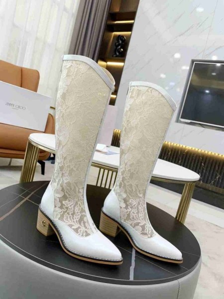 Jimmy Choo Genunchi Boot 50mm JC Emblema Plasă de Piele Alb
