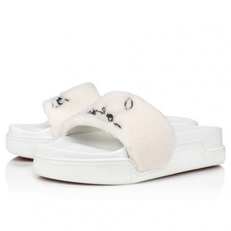 Christian Louboutin Sandale Bleumarin Femeie Piscină Alb/negru de Lână