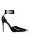 Christian Louboutin-Mi Bloca Pompa de 100Mm Strappy Pompe Vog Piele Lăcuită Negru