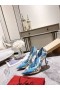 Christian Louboutin Kate Pompe de 100mm Grafice Imprimate de Brevete din Piele Albastru
