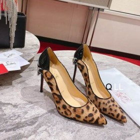 Christian Louboutin Tipa Fierbinte Pompe de 100mm Brevet și Vițelul de Par Leopard Print Maro