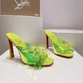Christian Louboutin Irizate Piele de Măgar Sandale 100Mm TPU Galben Fluo