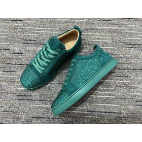 Christian Louboutin Louis Junior Strass Adidași Piele De Căprioară Piele Verde