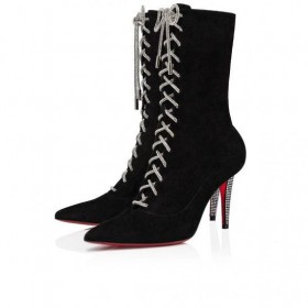 Christian Louboutin Astrid Dantela, Strass Prada 85 Mm Cizme Negre, Pantofi Christian Louboutin