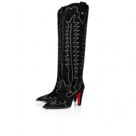 Christian Louboutin Santia Botta Strass 85 Mm Cizme Veau Velours Și Strass Black