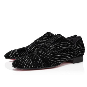 Christian Louboutin Greggy Tipa Oxfords Catifea Râul Negru CL Pantofi