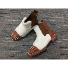 Christian Louboutin Bărbați Pepene galben Piroane Cizme Lână și Piele de Vițel, Maro