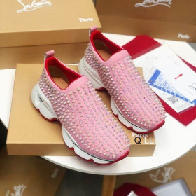 Christian Louboutin Spike Ciorap Femei Adidași Neopren Roz CL Pantofi