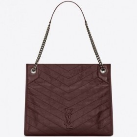 Saint Laurent Mediu Niki Geantă De Cumpărături Din Piele Bordeaux