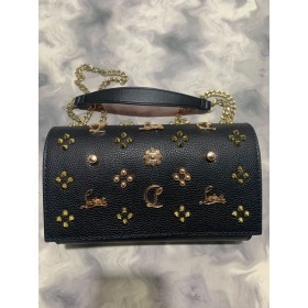 Christian Louboutin Paloma Piele Piroane De Aur Impodobita Sac De Ambreiaj Negru Christian Louboutin Saci